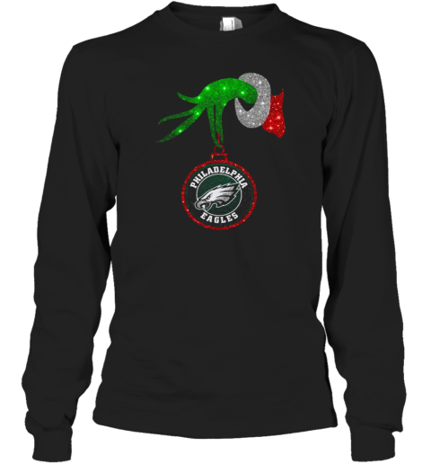 Grinch Hand Holding Philadelphia Eagles Christmas Long Sleeve T-Shirt