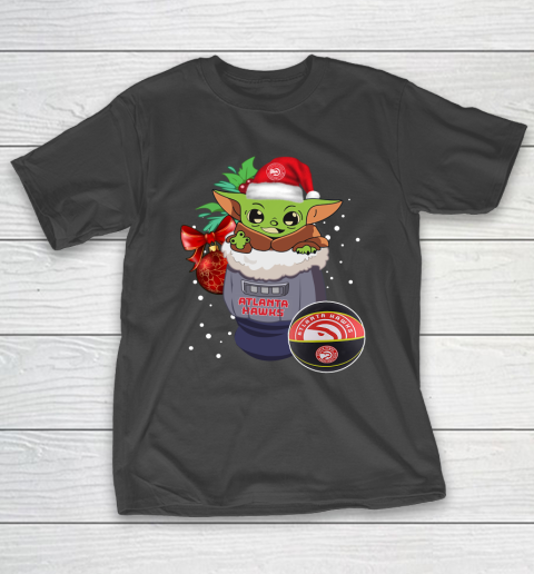 Atlanta Hawks Christmas Baby Yoda Star Wars Funny Happy NBA T-Shirt 2