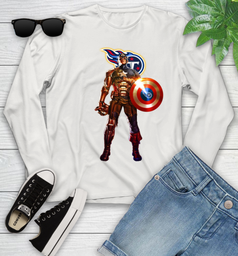 NFL Captain America Marvel Avengers Endgame Football Sports Tennessee Titans Youth Long Sleeve 12