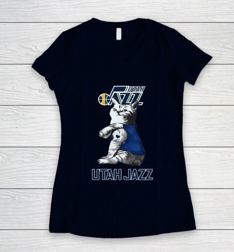 NBA Basketball My Cat Loves Utah Jazz Women's V-Neck T-Shirt 2