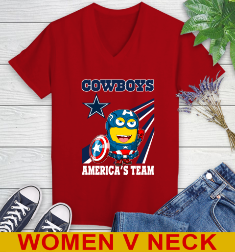 NFL Football Dallas Cowboys Captain America Marvel Avengers Minion Shirt Women's V-Neck T-Shirt 10