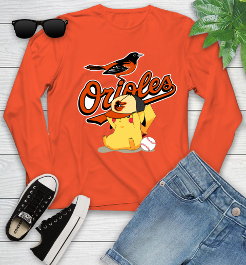 MLB Pikachu Baseball Sports Baltimore Orioles Youth Long Sleeve 4