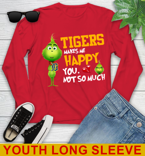 MLB Detroit Tigers Makes Me Happy You Not So Much Grinch Baseball Sports Youth Long Sleeve 11
