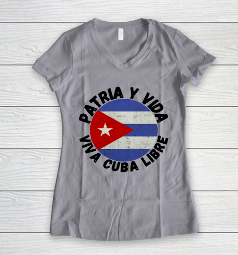 Patria Y Vida Viva Cuba Libre SOS CUba Free Cuba Women's V-Neck T-Shirt 2
