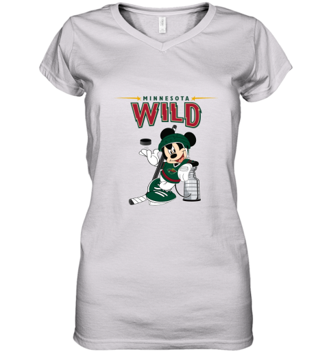 Mickey Minnesota Wild With The Stanley Cup Hockey NHL Women's V-Neck T-Shirt