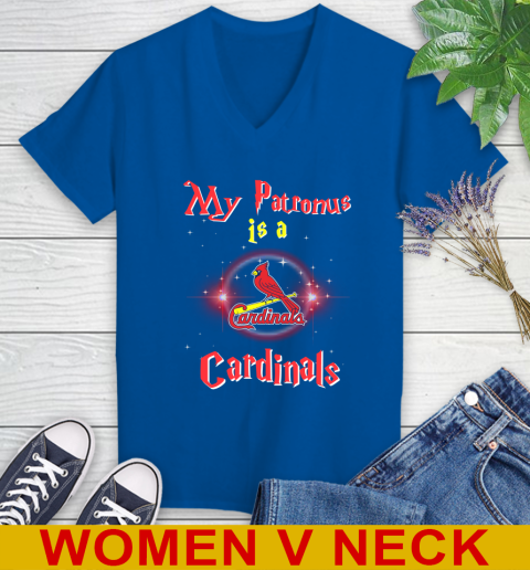 MLB Baseball Harry Potter My Patronus Is A St.Louis Cardinals Women's V-Neck T-Shirt 9