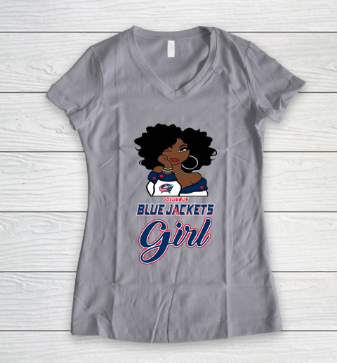 Columbus Blue Jackets Girl NHL Women's V-Neck T-Shirt 4