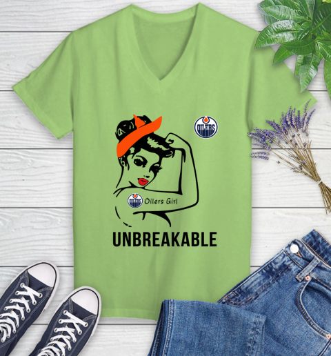 NHL Edmonton Oilers Girl Unbreakable Hockey Sports Women's V-Neck T-Shirt 6