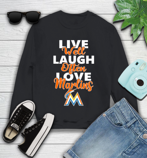 MLB Baseball Miami Marlins Live Well Laugh Often Love Shirt Youth Sweatshirt