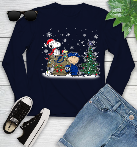 NHL Tampa Bay Lightning Snoopy Charlie Brown Woodstock Christmas Stanley Cup Hockey Youth Long Sleeve 2