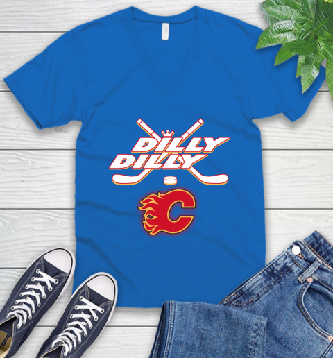 NHL Calgary Flames Dilly Dilly Hockey Sports V-Neck T-Shirt 6