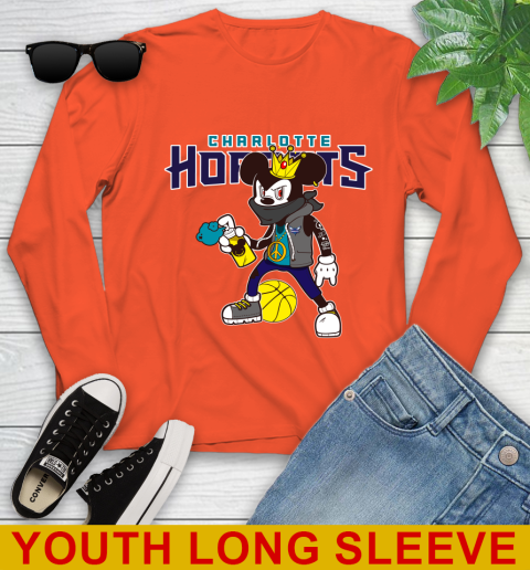 Charlotte Hornets NBA Basketball Mickey Peace Sign Sports Youth Long Sleeve - Image 5