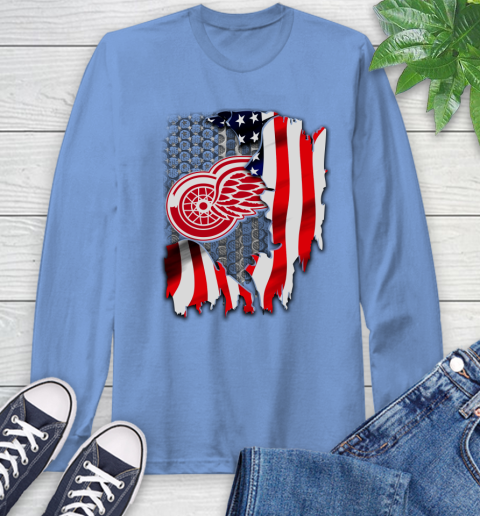 Detroit Red Wings NHL Hockey American Flag Long Sleeve T-Shirt 12