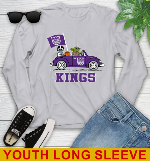 NBA Basketball Sacramento Kings Darth Vader Baby Yoda Driving Star Wars Shirt Youth Long Sleeve 6