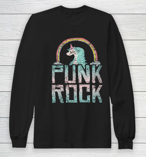Punk Rock Music Band Unicorn Rainbow Distressed Long Sleeve T-Shirt