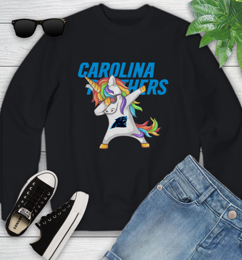 Carolina Panthers NFL Football Funny Unicorn Dabbing Sports Youth Sweatshirt 2