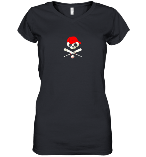 Baseball Jolly Roger Pirate Women's V-Neck T-Shirt