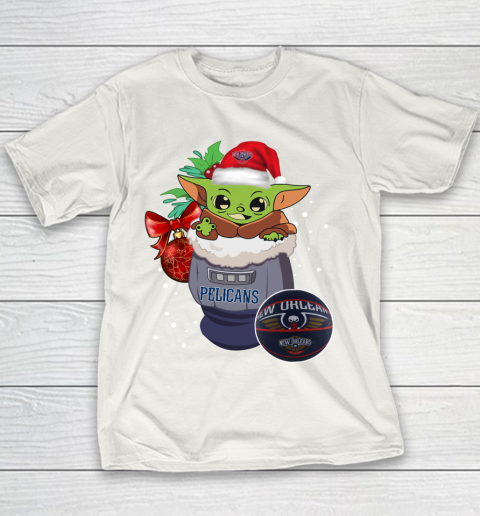 New Orleans Pelicans Christmas Baby Yoda Star Wars Funny Happy NBA Youth T-Shirt 3