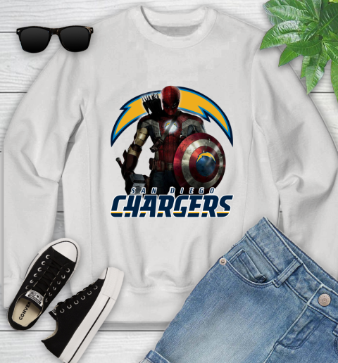 NFL Captain America Thor Spider Man Hawkeye Avengers Endgame Football San Diego Chargers Youth Sweatshirt