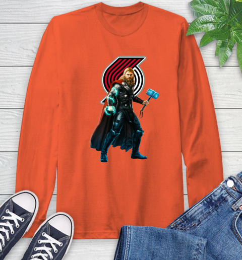 NBA Thor Avengers Endgame Basketball Portland Trail Blazers Long Sleeve T-Shirt 5