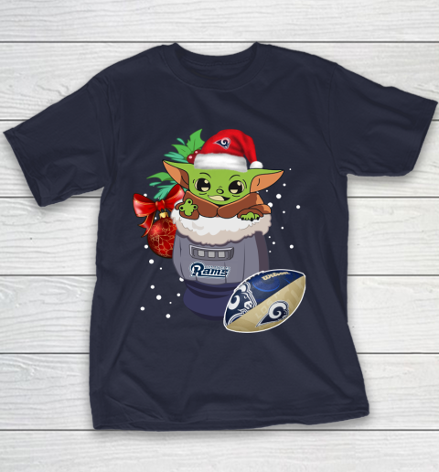 Los Angeles Rams Christmas Baby Yoda Star Wars Funny Happy NFL Youth T-Shirt 4