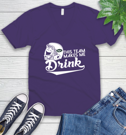 New York Jets NFL Football This Team Makes Me Drink Adoring Fan V-Neck T-Shirt 9