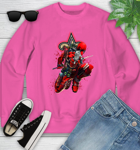 NFL Deadpool Marvel Comics Sports Football New Orleans Saints Youth Sweatshirt 7