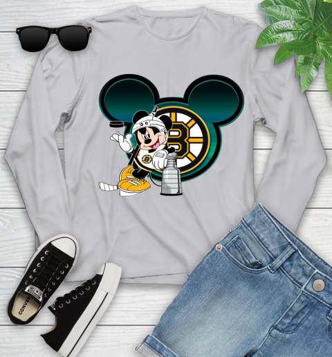 NHL Boston Bruins Stanley Cup Mickey Mouse Disney Hockey T Shirt Youth Long Sleeve 5