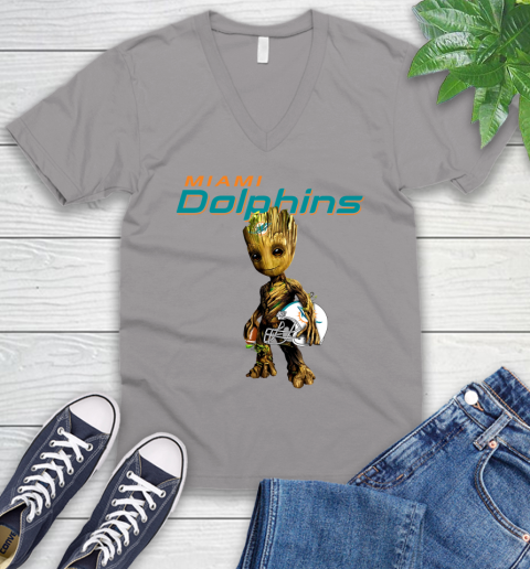 Miami Dolphins NFL Football Groot Marvel Guardians Of The Galaxy V-Neck T-Shirt 4