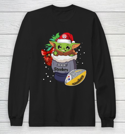 Pittsburgh Steelers Christmas Baby Yoda Star Wars Funny Happy NFL Long Sleeve T-Shirt