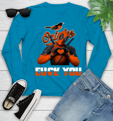 MLB Baltimore Orioles Deadpool Love You Fuck You Baseball Sports Youth Long Sleeve 8