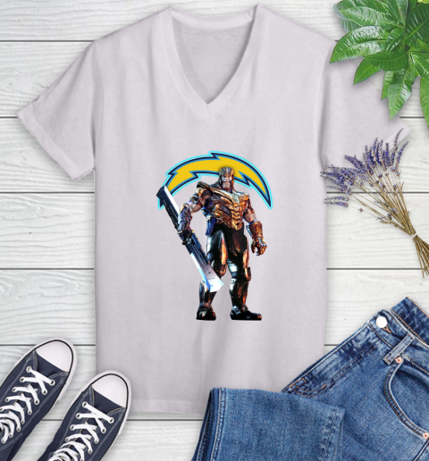 NFL Thanos Gauntlet Avengers Endgame Football San Diego Chargers Women's V-Neck T-Shirt