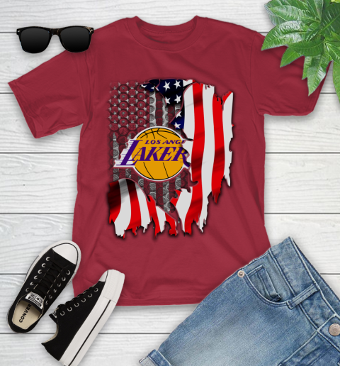 Los Angeles Lakers NBA Basketball American Flag Youth T-Shirt 14