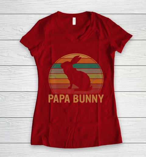 Father gift shirt Mens Retro Papa Bunny Sunset Gift Pet Rabbit Owner Daddy Easter T Shirt Women's V-Neck T-Shirt 8