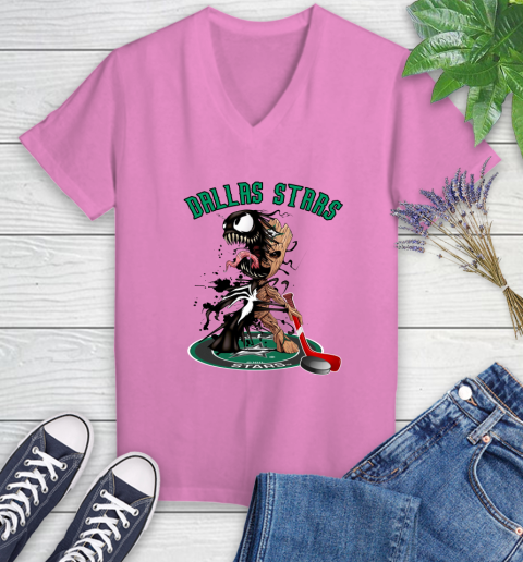 NHL Dallas Stars Hockey Venom Groot Guardians Of The Galaxy Women's V-Neck T-Shirt 14