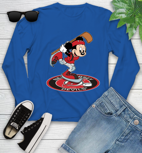 NHL Hockey New Jersey Devils Cheerful Mickey Disney Shirt Youth Long Sleeve 10