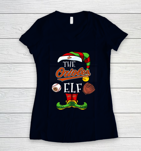 Baltimore Orioles Christmas ELF Funny MLB Women's V-Neck T-Shirt 2