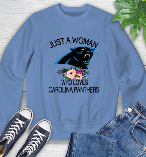 NFL Just A Woman Who Loves Carolina Panthers Football Sports Sweatshirt 8