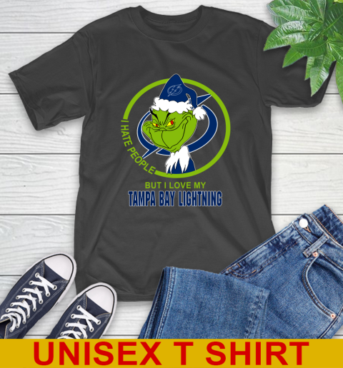 Tampa Bay Lightning NHL Christmas Grinch I Hate People But I Love My Favorite Hockey Team T-Shirt 2