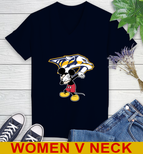 Nashville Predators NHL Hockey Dabbing Mickey Disney Sports Women's V-Neck T-Shirt 3