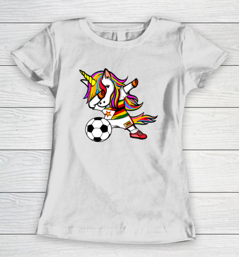 Dabbing Unicorn Zimbabwe Football Zimbabwean Flag Soccer Women's T-Shirt