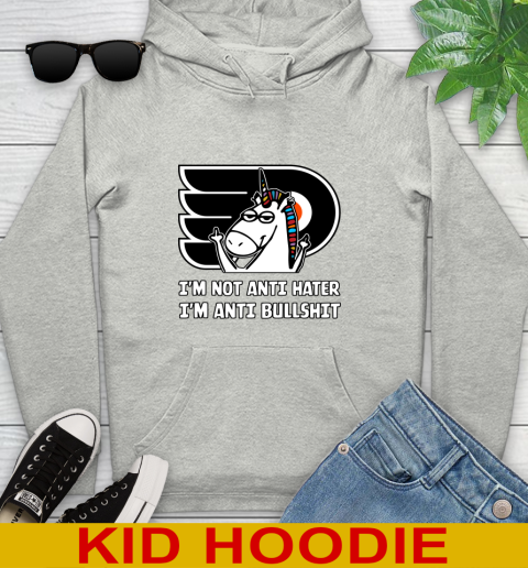 Philadelphia Flyers NHL Hockey Unicorn I'm Not Anti Hater I'm Anti Bullshit Youth Hoodie
