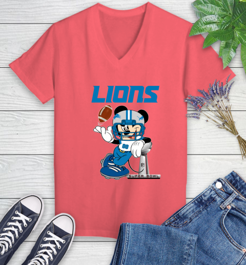NFL Detroit Lions Mickey Mouse Disney Super Bowl Football T Shirt Women's V-Neck T-Shirt 6