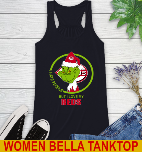 Cincinnati Reds MLB Christmas Grinch I Hate People But I Love My Favorite Baseball Team Racerback Tank 10