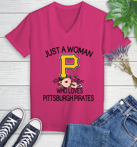 MLB Just A Woman Who Loves Pittsburgh Pirates Baseball Sports Women's V-Neck T-Shirt 5