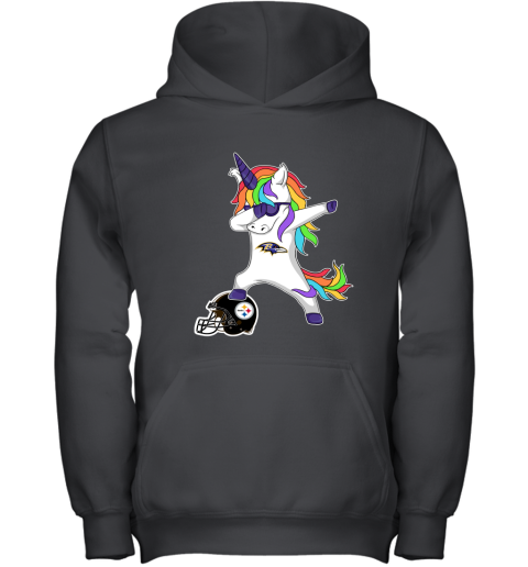 Football Dabbing Unicorn Steps On Helmet Baltimore Ravens Youth Hoodie