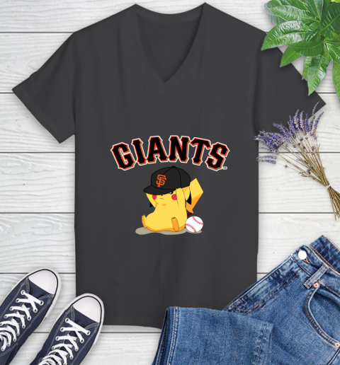 MLB Pikachu Baseball Sports San Francisco Giants Women's V-Neck T-Shirt 8