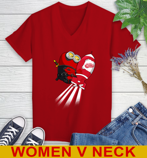 NHL Hockey Detroit Red Wings Deadpool Minion Marvel Shirt Women's V-Neck T-Shirt 10
