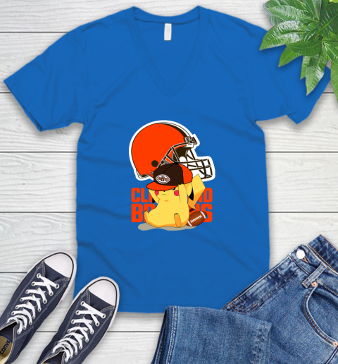 NFL Pikachu Football Sports Cleveland Browns V-Neck T-Shirt 6