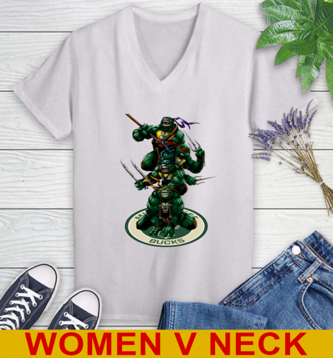 NBA Basketball Milwaukee Bucks Teenage Mutant Ninja Turtles Shirt Women's V-Neck T-Shirt
